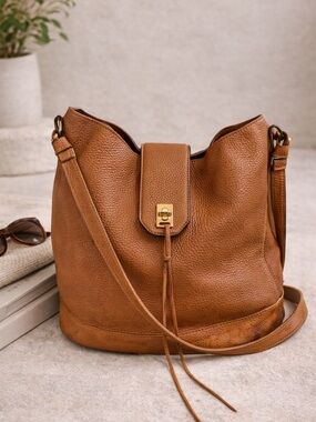 Rebecca Minkoff Brown Pebbled Leather Hobo Bag Tassel Boho Shoulder Bag